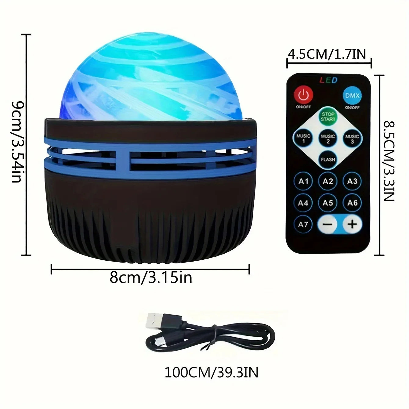 Galaxy Projector RGB Starry Lamp 7-Color LED Mini Night Light with Remote and Auto Rotation
