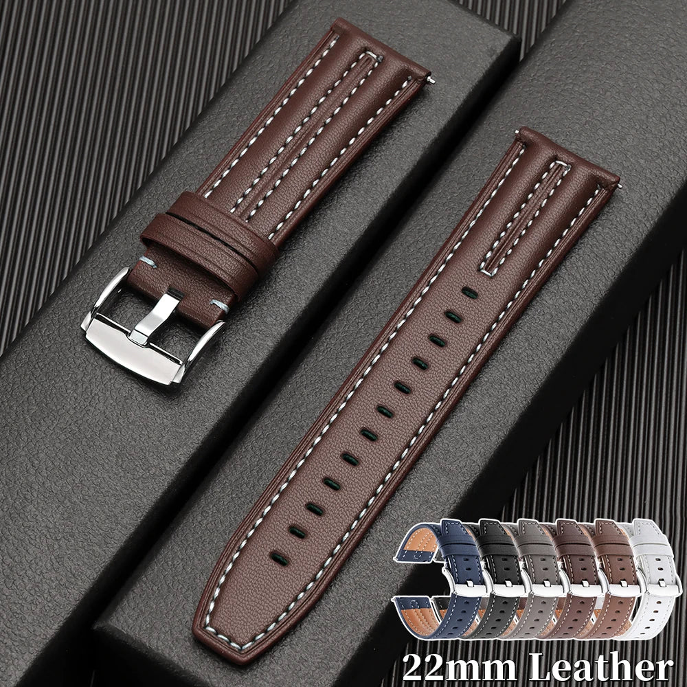 22mm Handmade Vintage Cowhide Leather Watch Band for Seiko Smartwatch Quick Release
