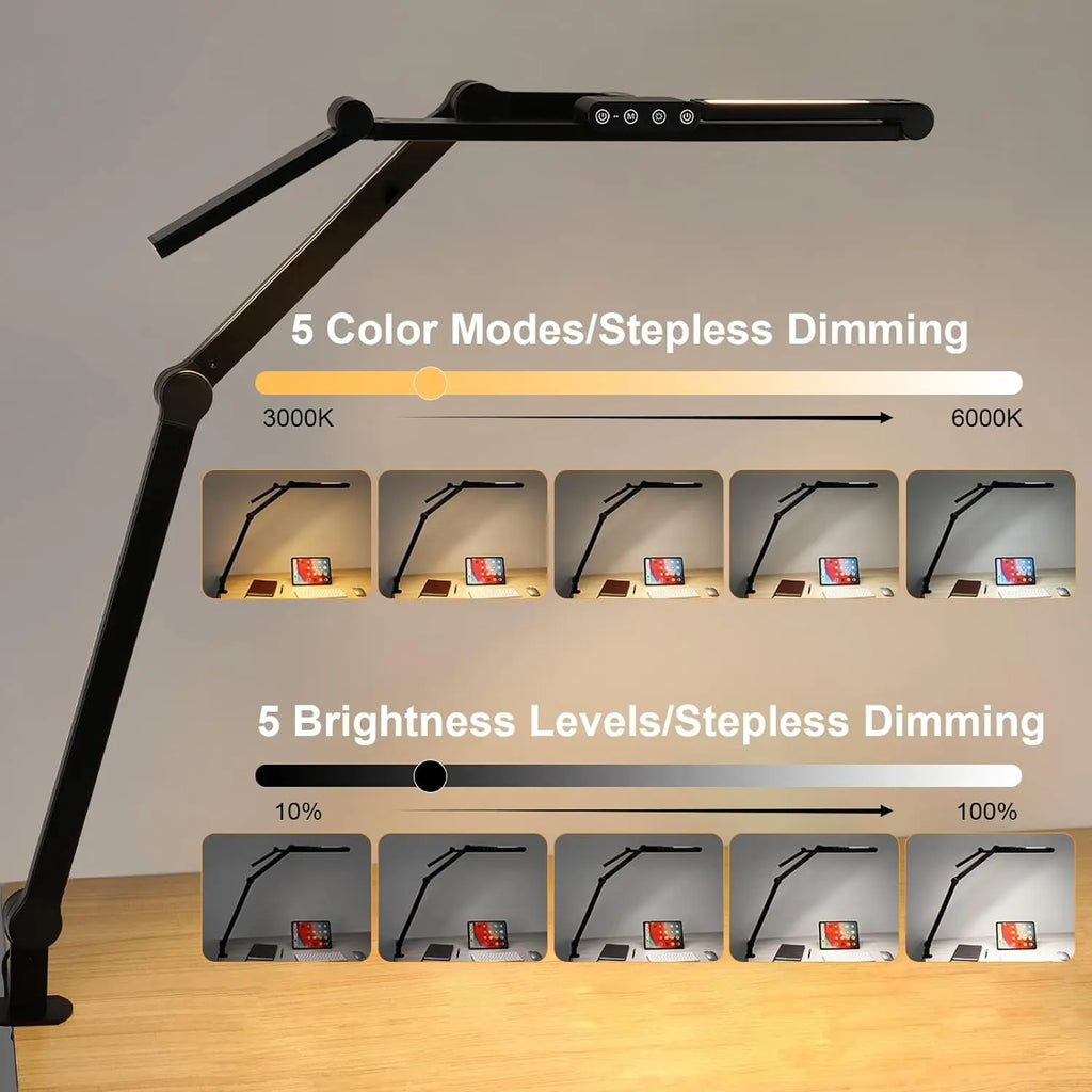 28.2" Large Transformable LED Desk Lamp with Clamp, 24W Auto Dimming Sensor Light for Office