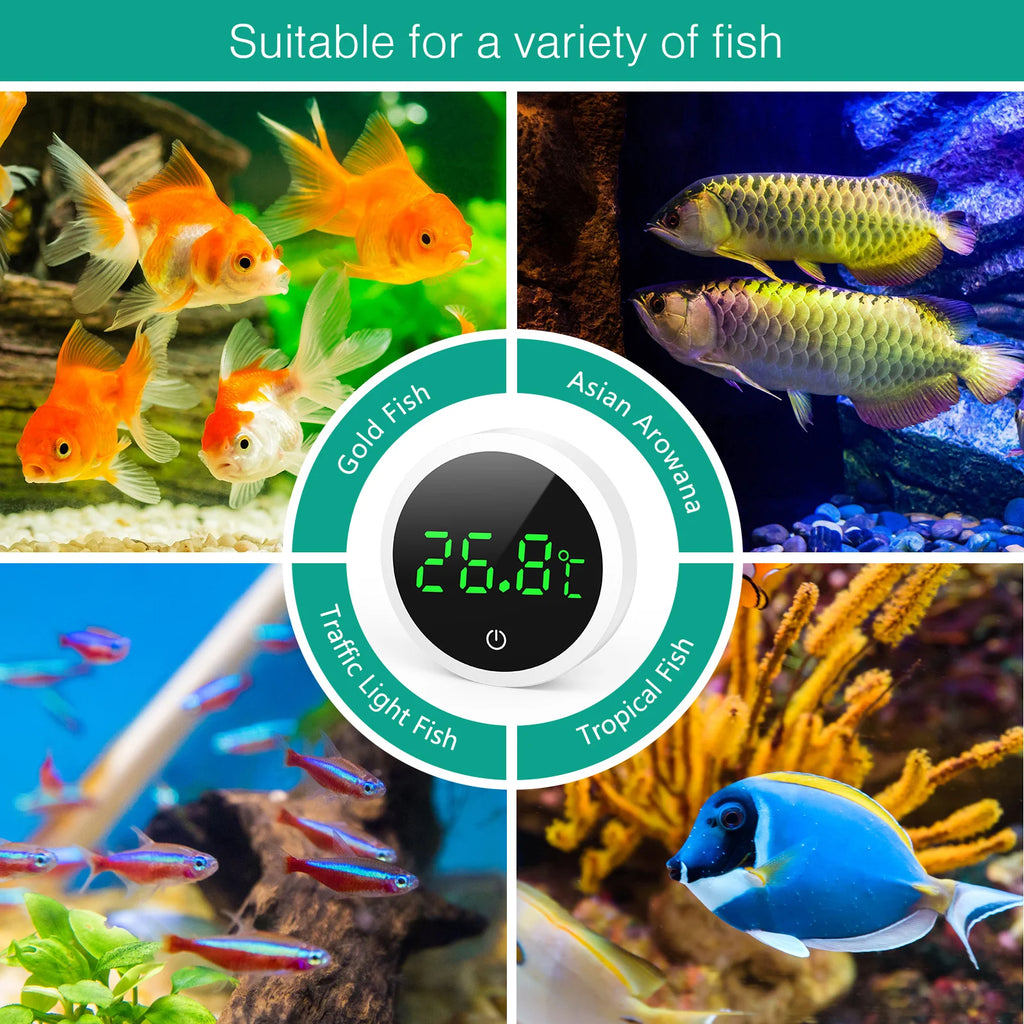 ORIA Digital LCD Aquarium Thermometer Round Mini Electronic Fish Tank Temperature Meter