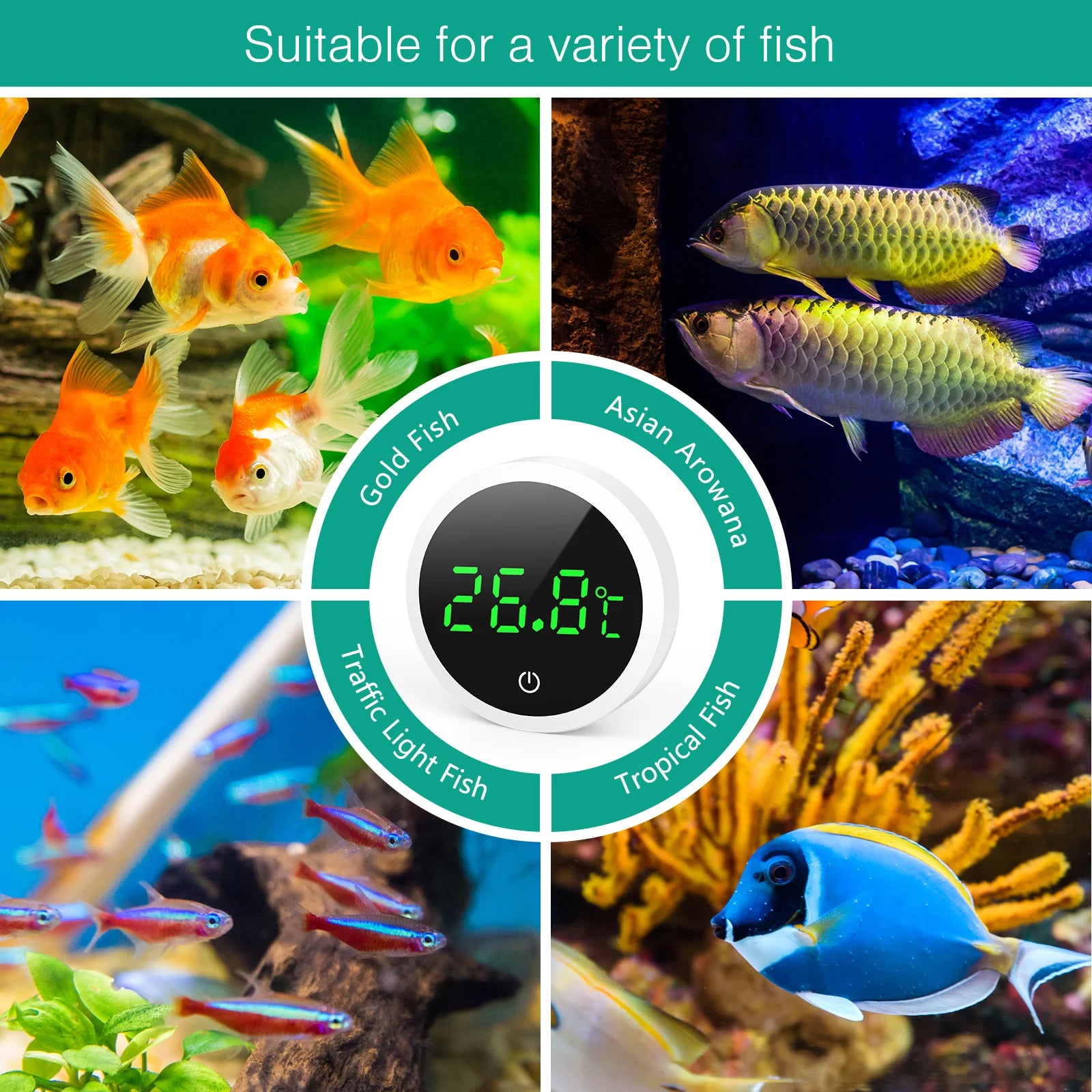 ORIA Digital LCD Aquarium Thermometer Round Mini Electronic Fish Tank Temperature Meter