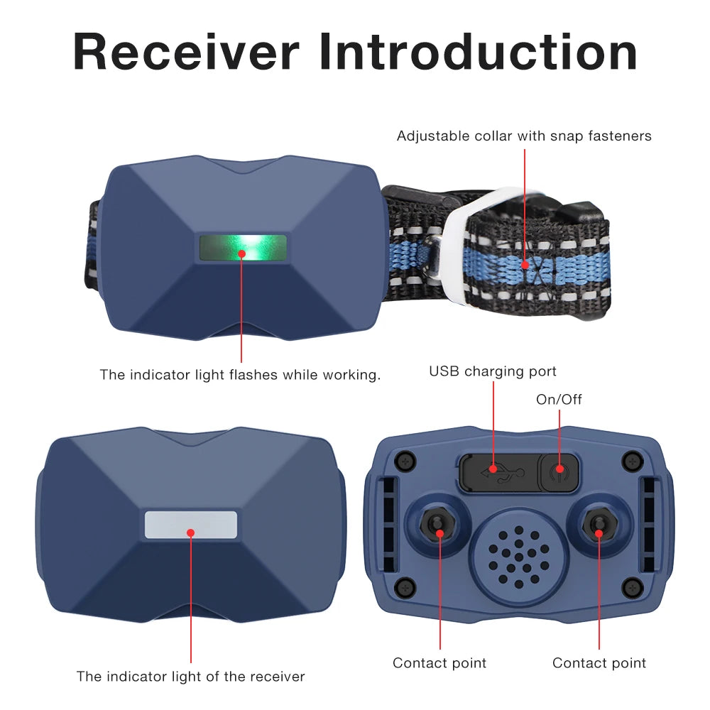 433MHz Waterproof Electric Dog Training Collar with Shock, Vibration & Light Anti-Bark Remote
