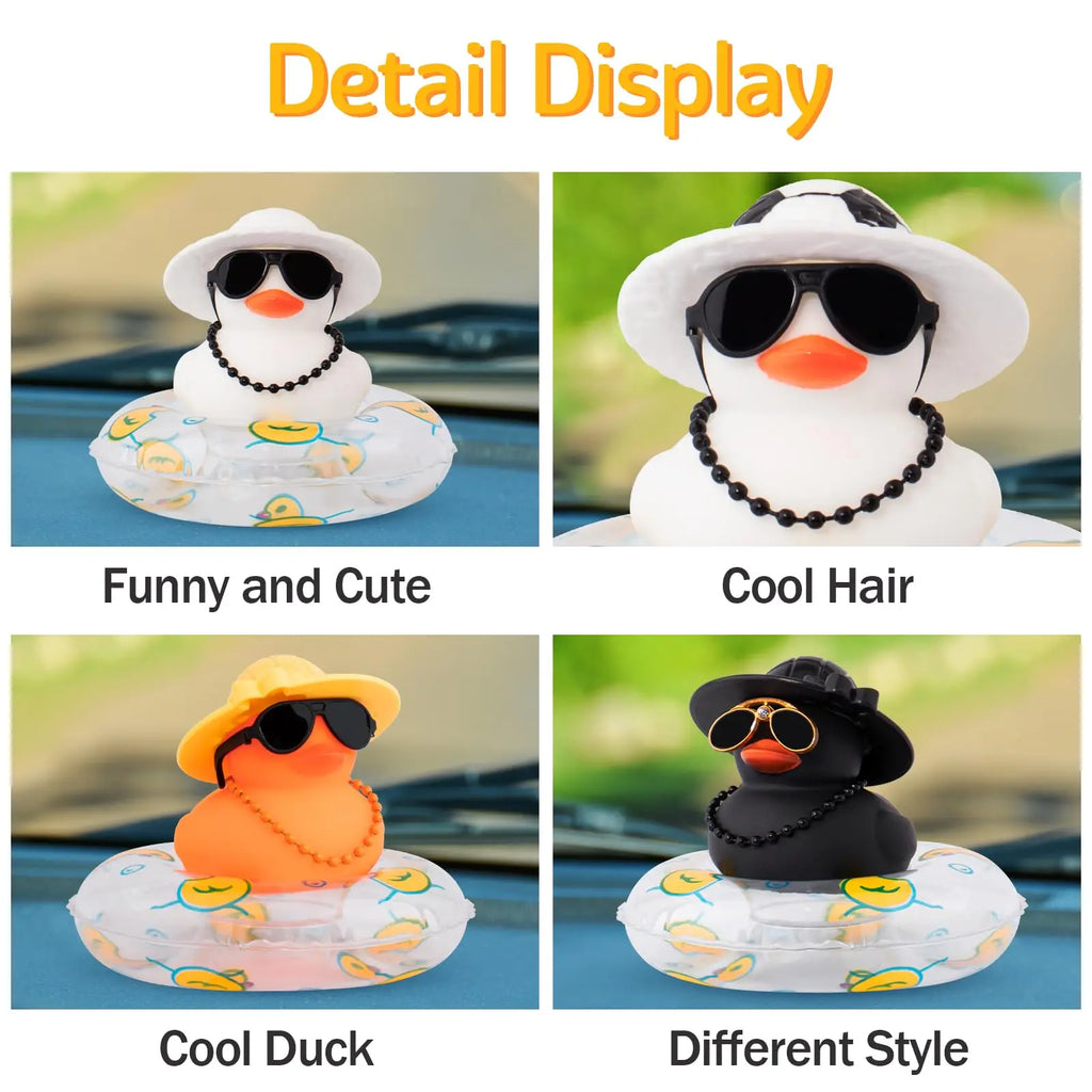 CowLost | product_id-white-rubber-duck-car-dashboard-ornament-with-cowboy-hat-and-swim-ring-necklace |3