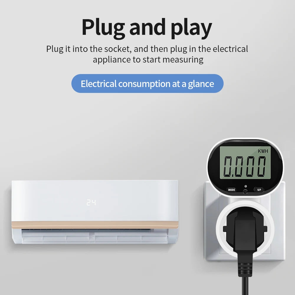 Digital LCD Energy Meter 230V Electric Wattmeter 0.00-9999.9 KWH Power Consumption Monitor