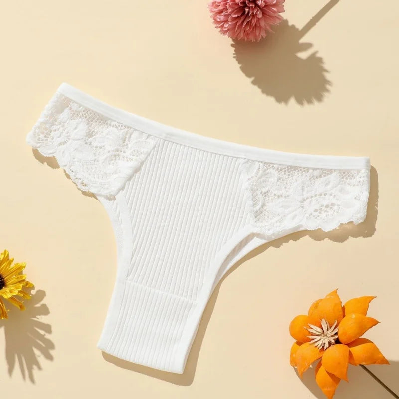 CowLost | product_id-4pcs-womens-cotton-ribbed-low-rise-brazilian-lace-briefs |6