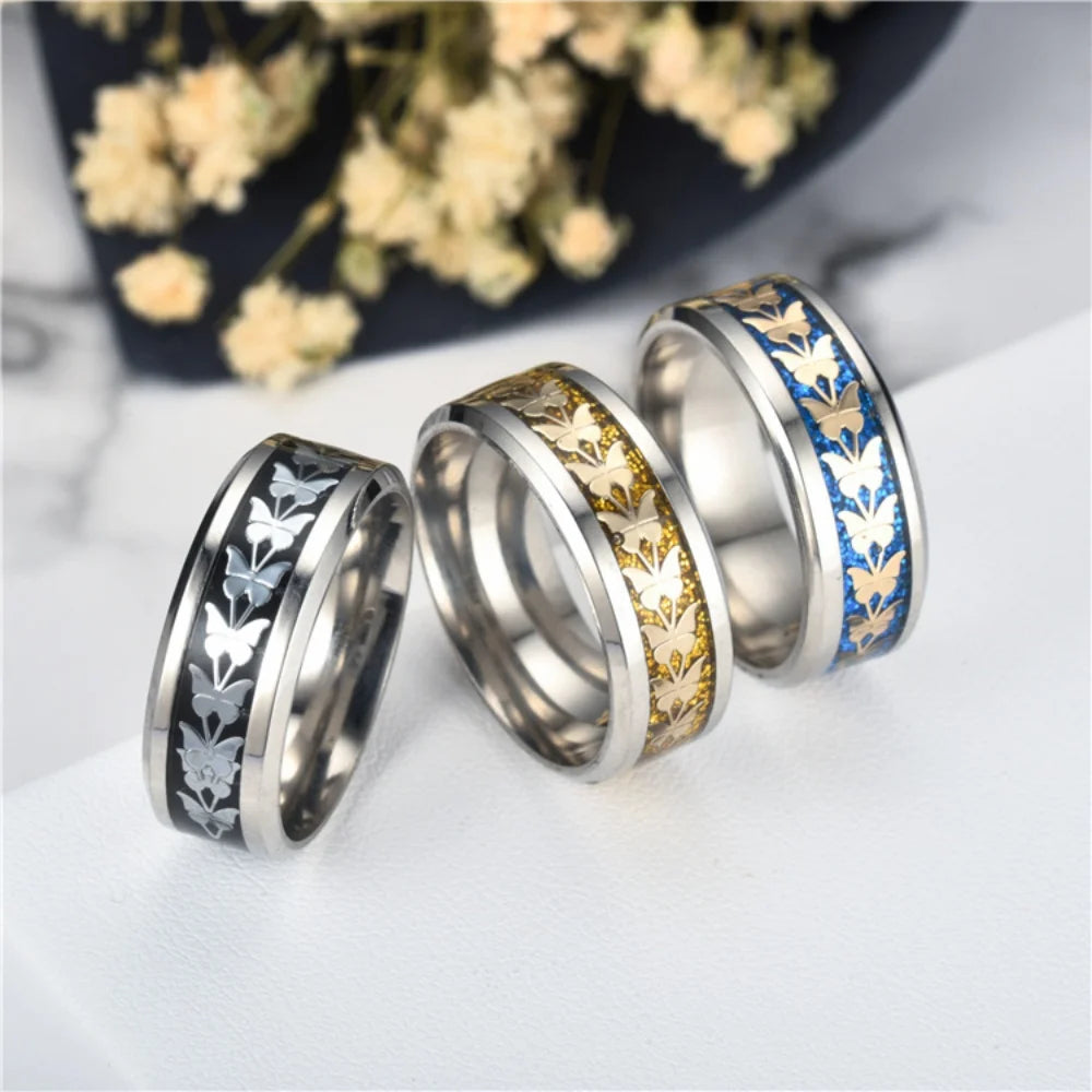 Stainless Steel Butterfly Rings for Women and Men, Sizes 6-13, Valentine's Day Jewelry Gift