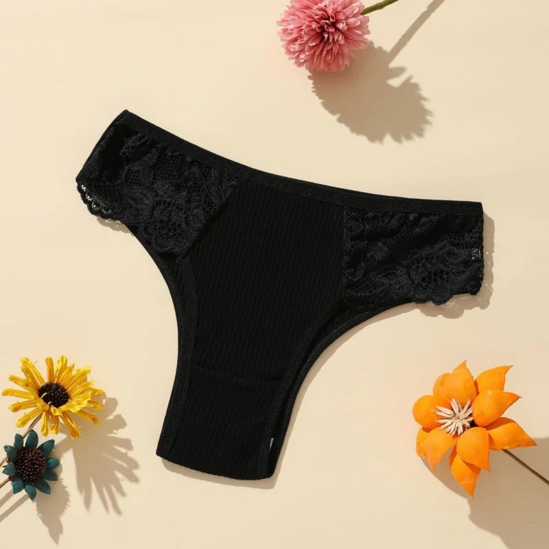 CowLost | product_id-4pcs-womens-cotton-ribbed-low-rise-brazilian-lace-briefs |9