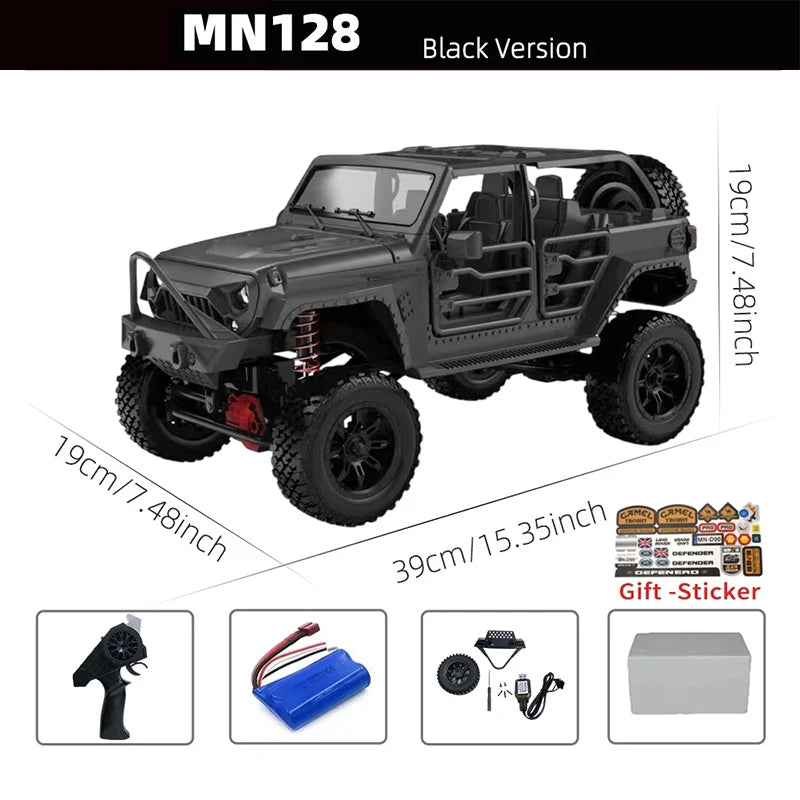 CowLost | fencing-barriers-mn128-1-12-4wd-rc-jeep-model-2-4g-remote-control-led-light-off-road-climbing-truck-electric-toy-car-gift-for-boy |14