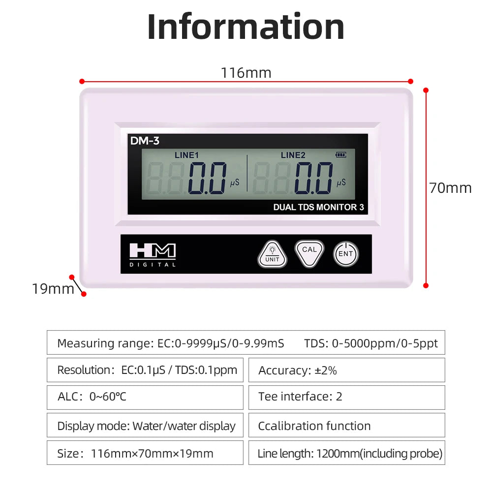 HM Digital Online Dual Channel TDS EC Meter LCD Water Quality Tester for Pool Laboratory