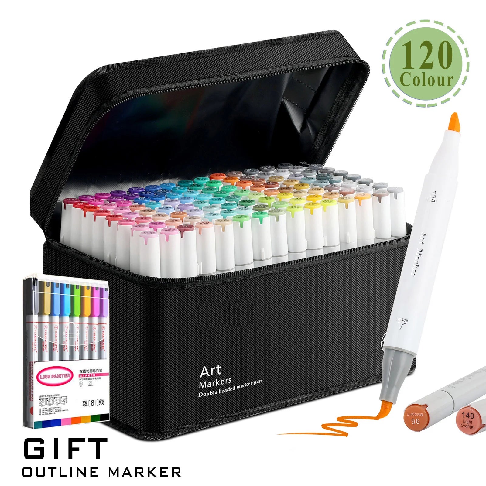 CowLost | product_id-120-color-dual-tip-brush-chisel-permanent-marker-set-with-base-outline-markers-and-refillable-pens |14