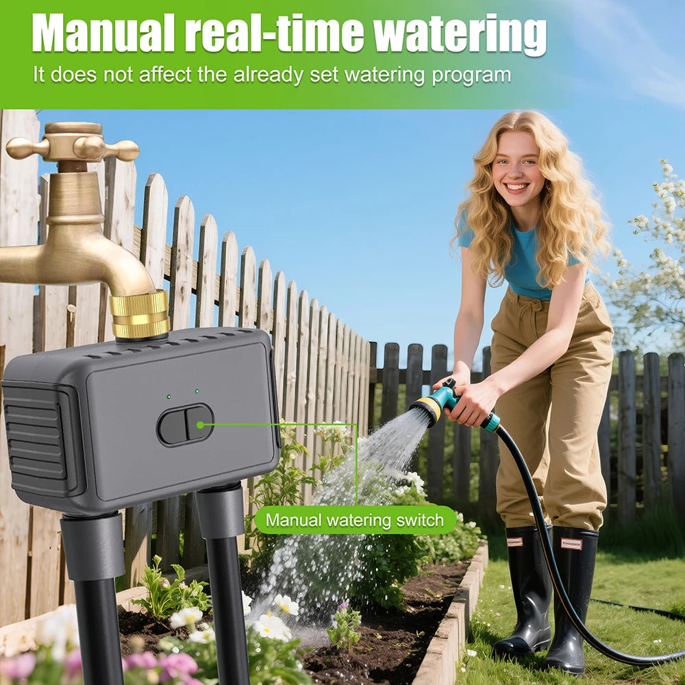 Bluetooth WiFi 2-Way Irrigation Water Timer 3/4" Brass Inlet Garden Watering Device