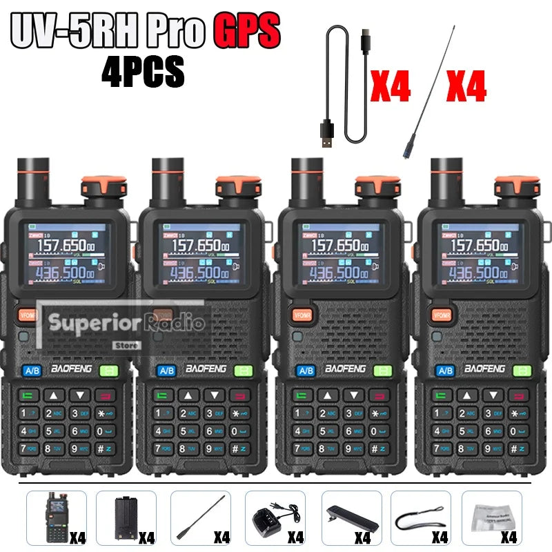 CowLost | intercom-accessories-baofeng-uv-5rh-pro-gps-walkie-talkie-10w-640-channels-type-c-charging-noaa-weather-2-4pcs |18