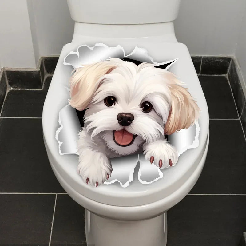 1pc Creative 3D Cracked Animal Dog Toilet Sticker