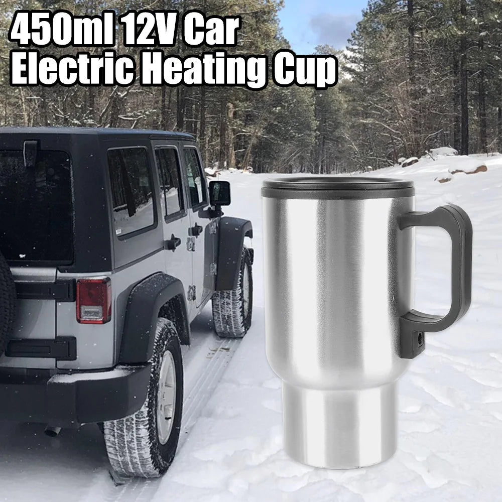 CowLost | stainless-steel-vehicle-heating-cup-12v-450ml-water-coffee-milk-thermal-mug-camping-travel-kettle-electric-heating-car-kettle |7