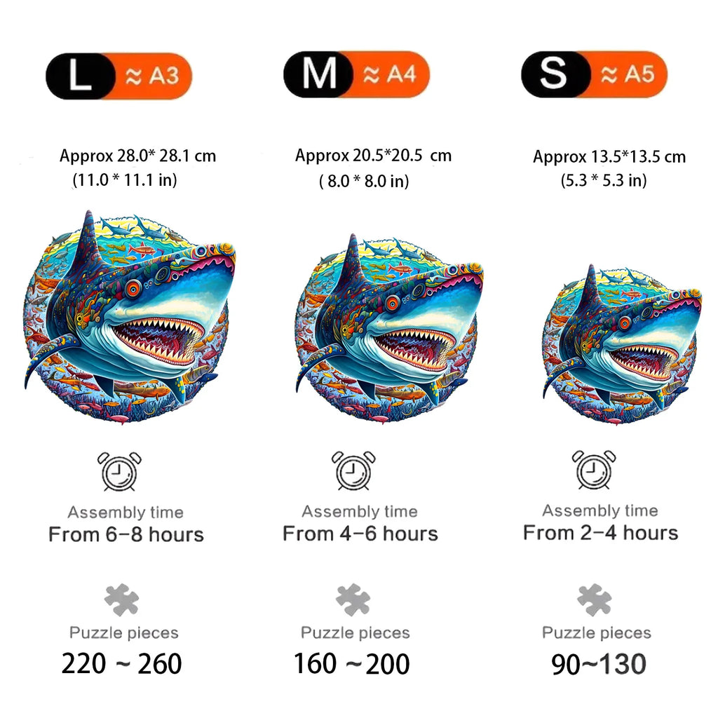 CowLost | shark-pattern-wooden-puzzle-irregular-animal-shapes-stress-relief-toys-holiday-birthday-gift |2
