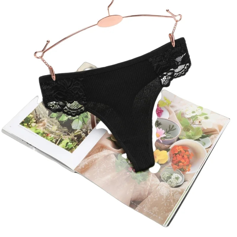CowLost | product_id-4pcs-women-s-cotton-low-waist-lace-trim-solid-color-g-string-thongs-set |7