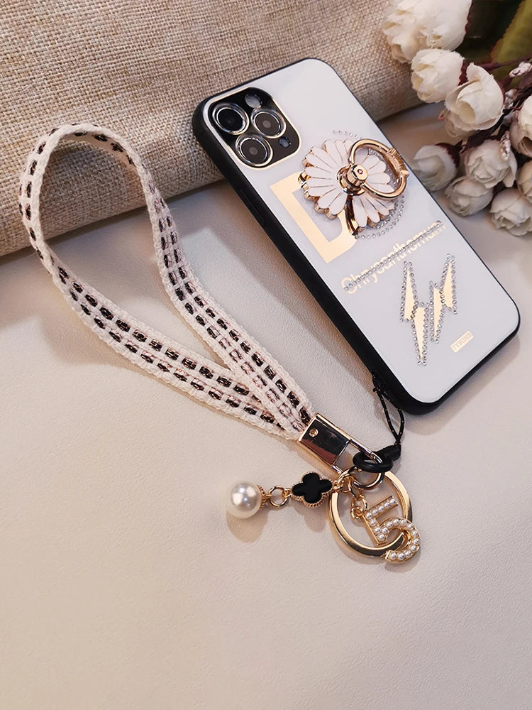 CowLost | activewear-pants-womens-short-phone-lanyard-with-woven-pearl-pendant-bracelet |2