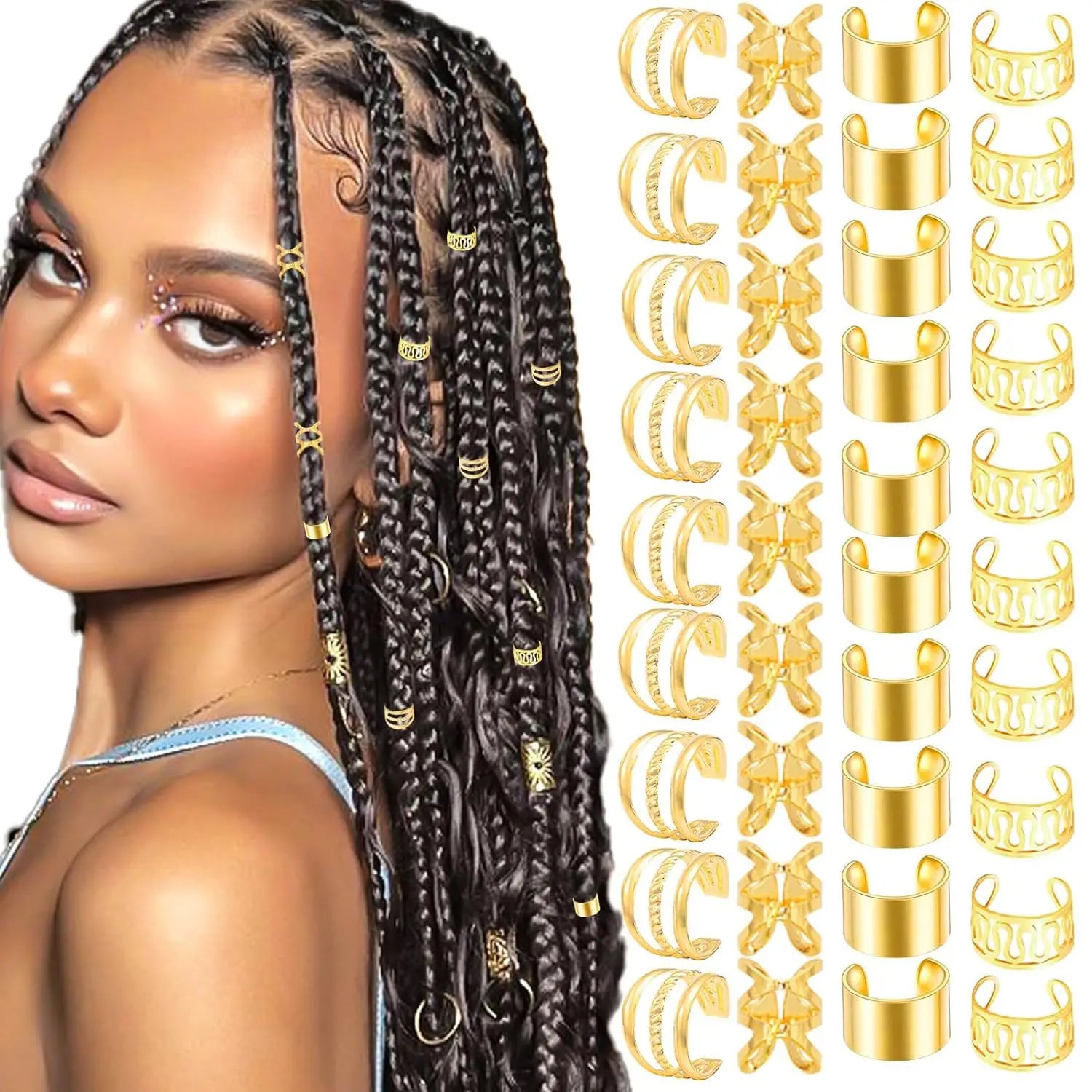 40pcs Gold Hair Cuffs Braids Rings Adjustable Hair Beads for Dreadlock Accessories