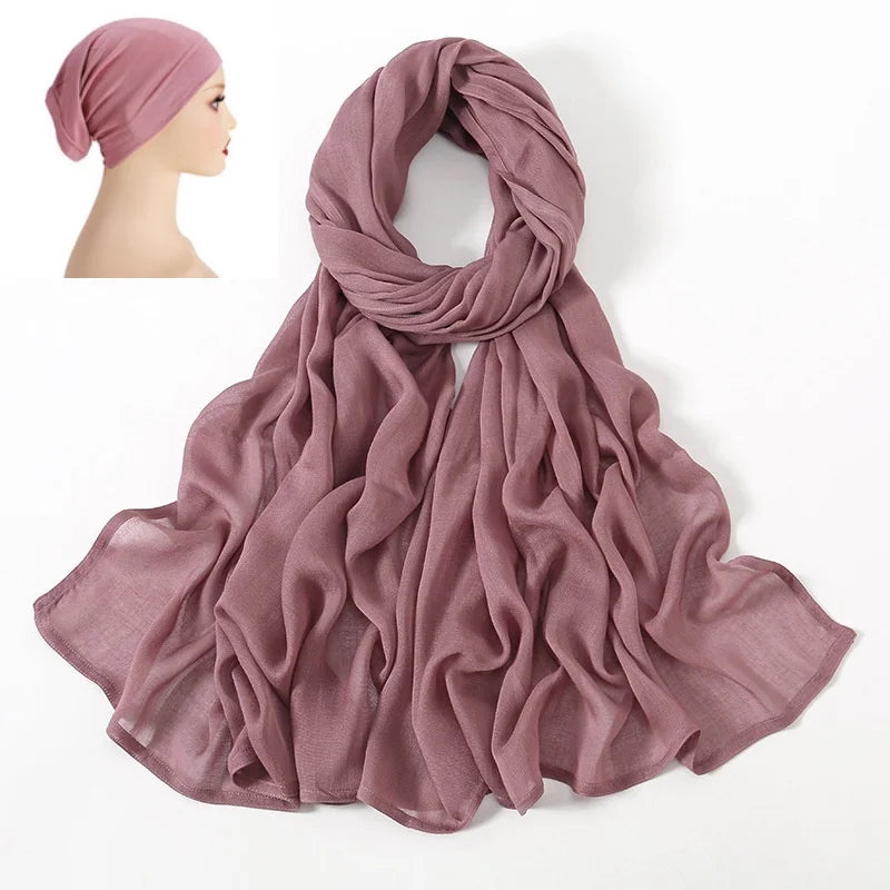 CowLost | 2pcs-set-hijab-matching-color-jersey-cap-lady-plain-viscose |16