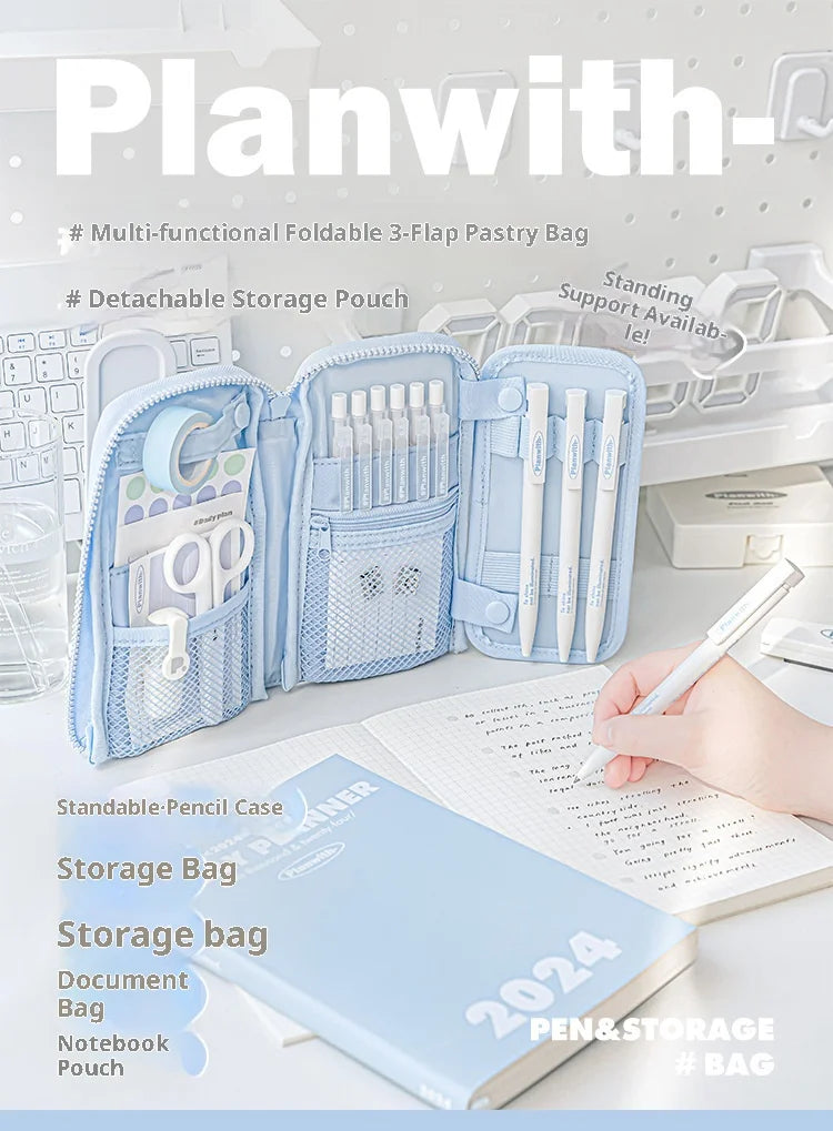 CowLost | product_id-planwith-multi-purpose-standing-pencil-bag-with-detachable-3-layer-desktop-organizer-for-school-work |7