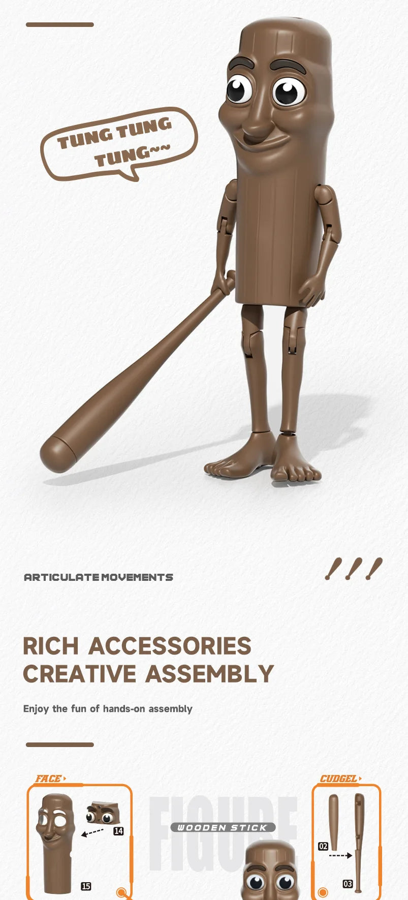CowLost | product_id-multi-jointed-tungtungsahur-assembly-action-figure-3d-printed-keychain-toy-decor |7