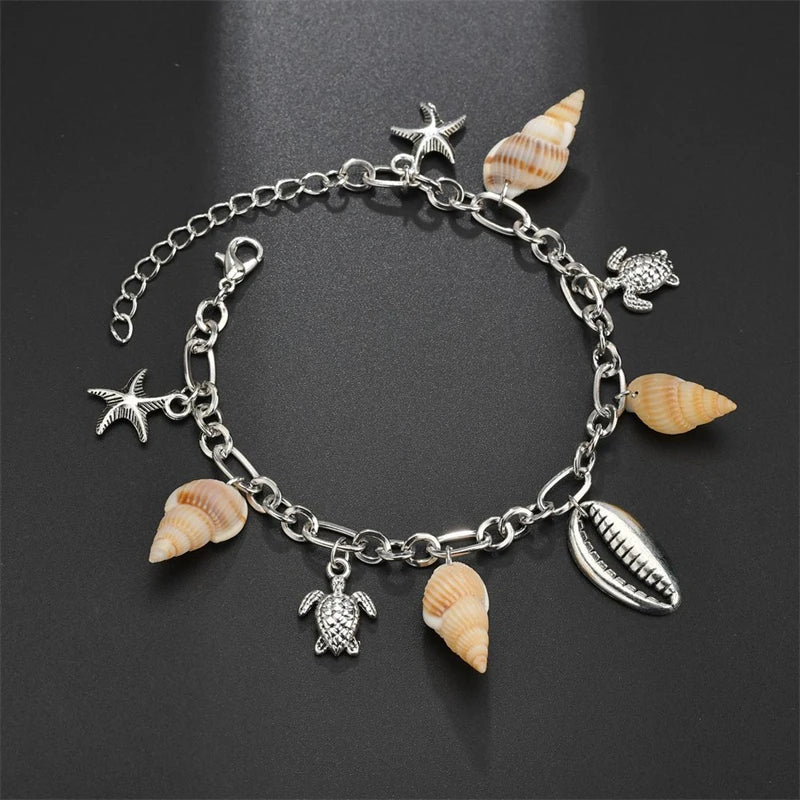 CowLost | bohemian-starfish-conch-shell-pearl-anklet-for-women-boho-sea-turtle-shells-leg-ankle-metal-chain-beach-party-sandals-jewelry |4