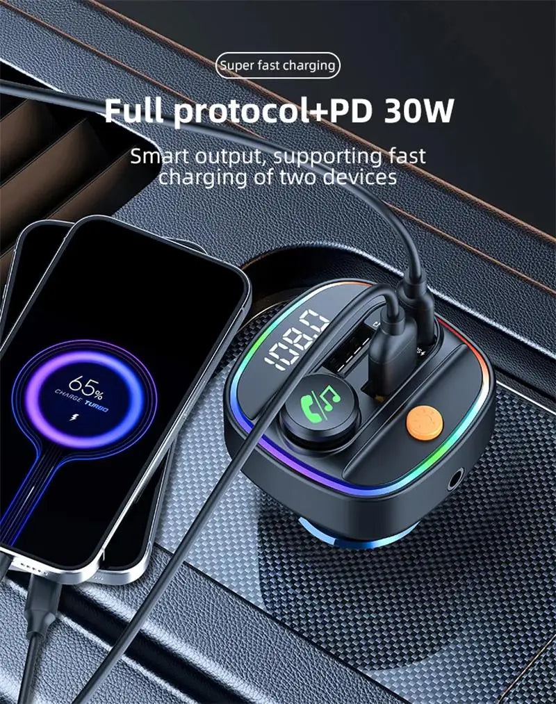CowLost | product_id-pd30w-fast-charger-bluetooth-5-3-fm-transmitter-handsfree-car-aux-mp3-player-with-adapter |8