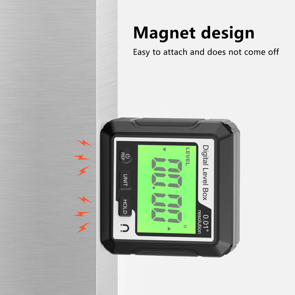 Digital Magnetic Inclinometer LCD Backlight Angle Finder 4x90° Protractor Level Box for Woodworking