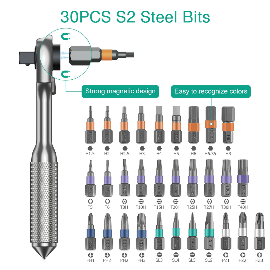 ORIA 42-in-1 Ratchet Screwdriver Socket Kit Magnetic DIY Repair Tool with Extension Rod for Home Bicycle Computer