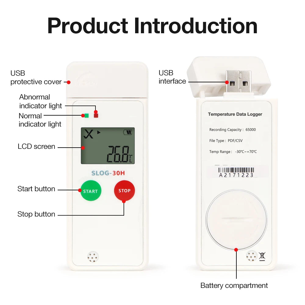 USB Temperature Data Logger 65000 Points PDF Recorder for Food, Medicine, Warehouse Transport