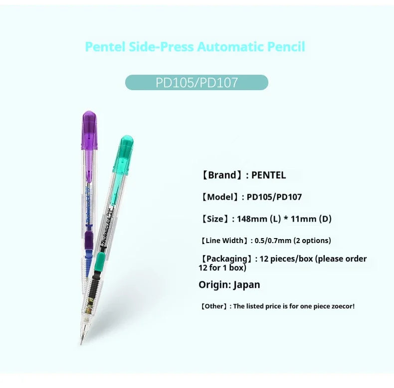 CowLost | product_id-pentel-pd105t-mechanical-pencil-0-5-0-7mm-break-resistant-side-knock-design |8