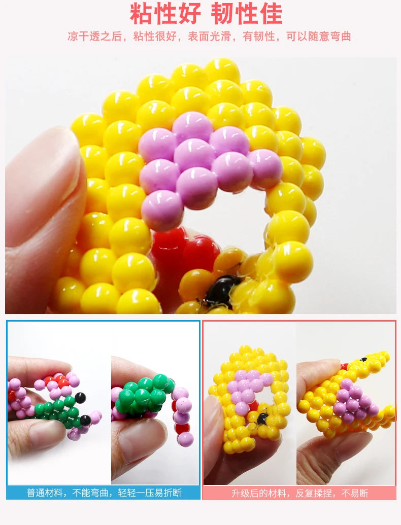 300pcs DIY Non-Iron Fuse Beads 3D Puzzle Toy Perler Hama Magic Water Sticky Beads Gift