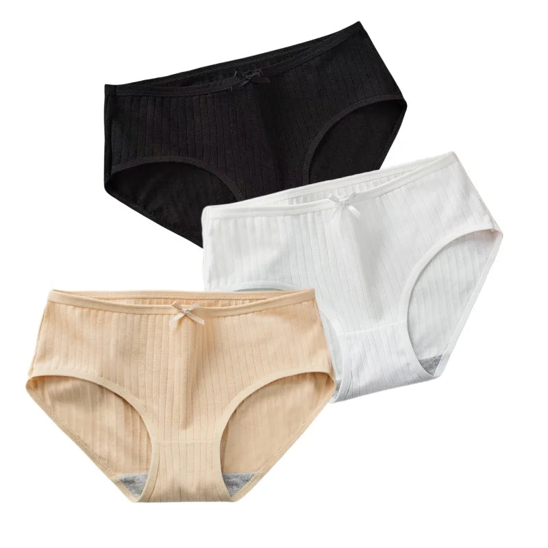 CowLost | product_id-3pcs-women-low-waist-solid-briefs-breathable-cotton-panties |30