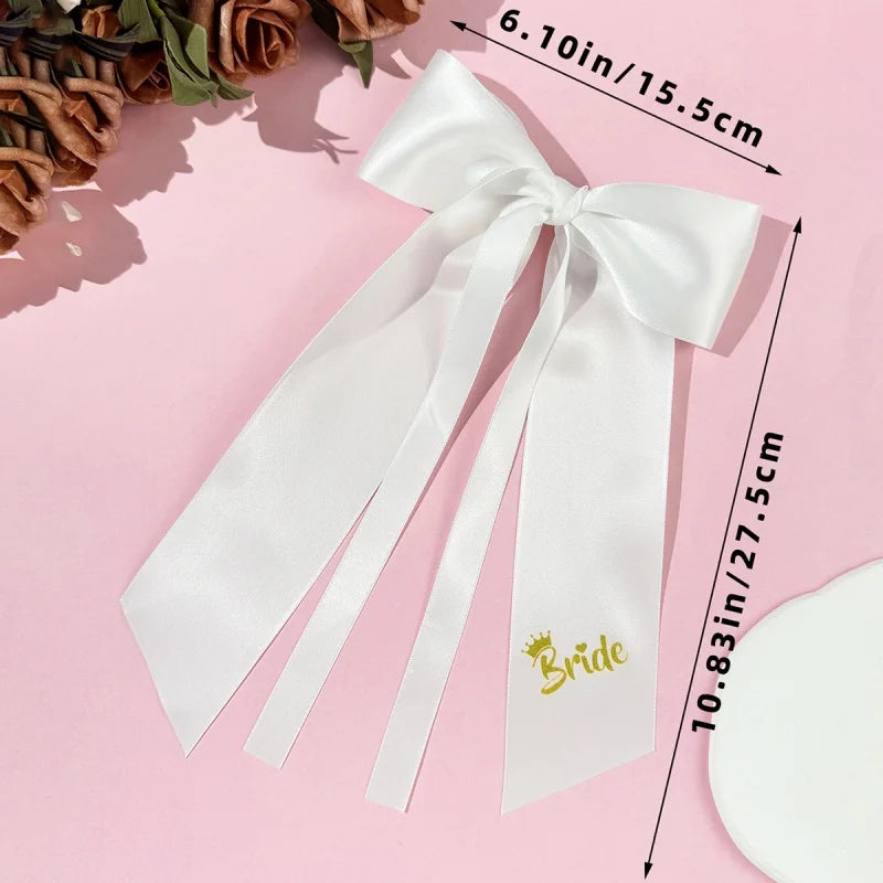 CowLost | 1pcs-pink-white-team-bride-to-be-bow-headband-satin-ribbon-wedding |3