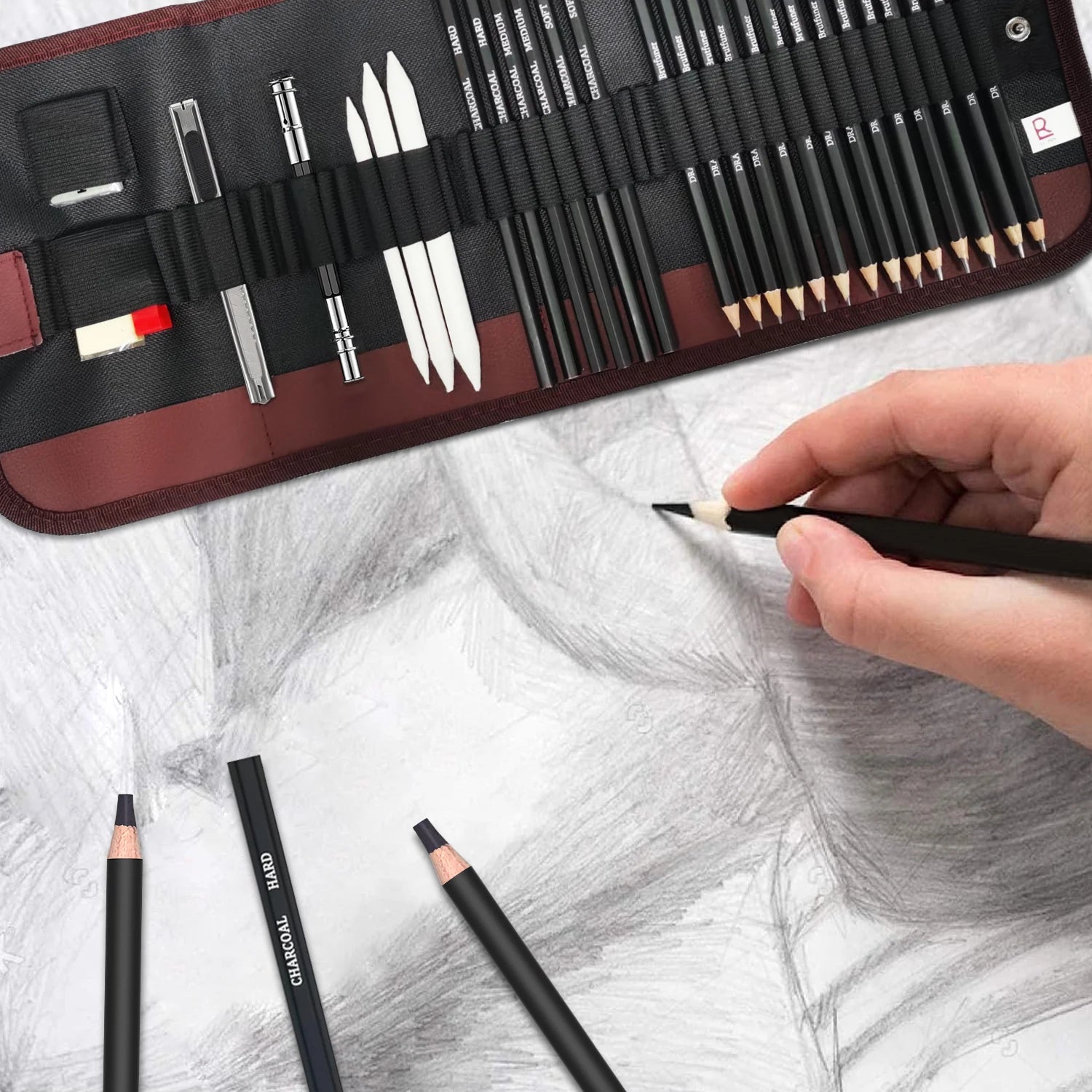 CowLost | standard-erasers-product_id-29pcs-portable-drawing-and-sketching-pencil-set-with-charcoal-sharpener-and-eraser |13