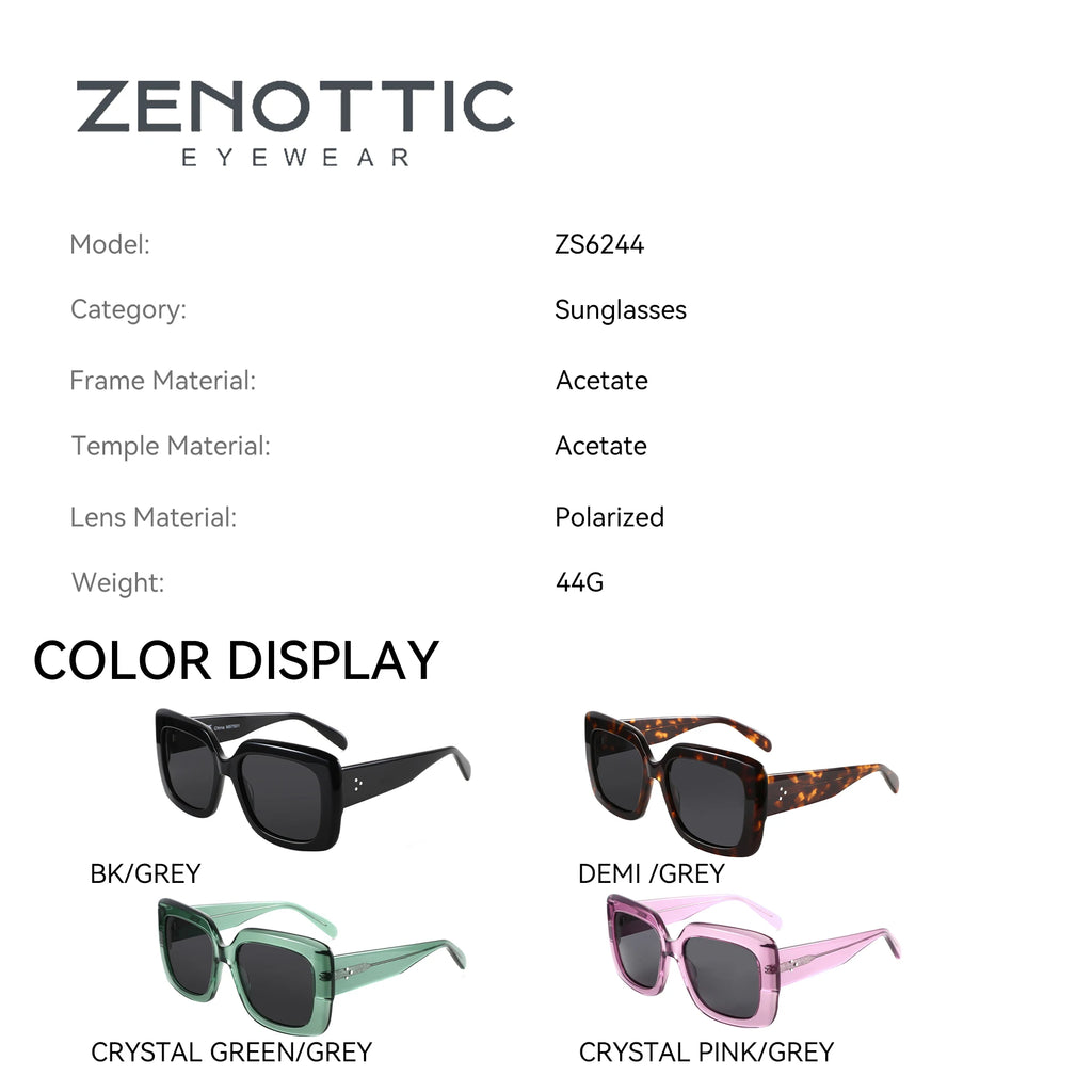 CowLost | zenottic-women-large-rectangle-polarized-sunglasses-thick-frame-uv400-protection |2