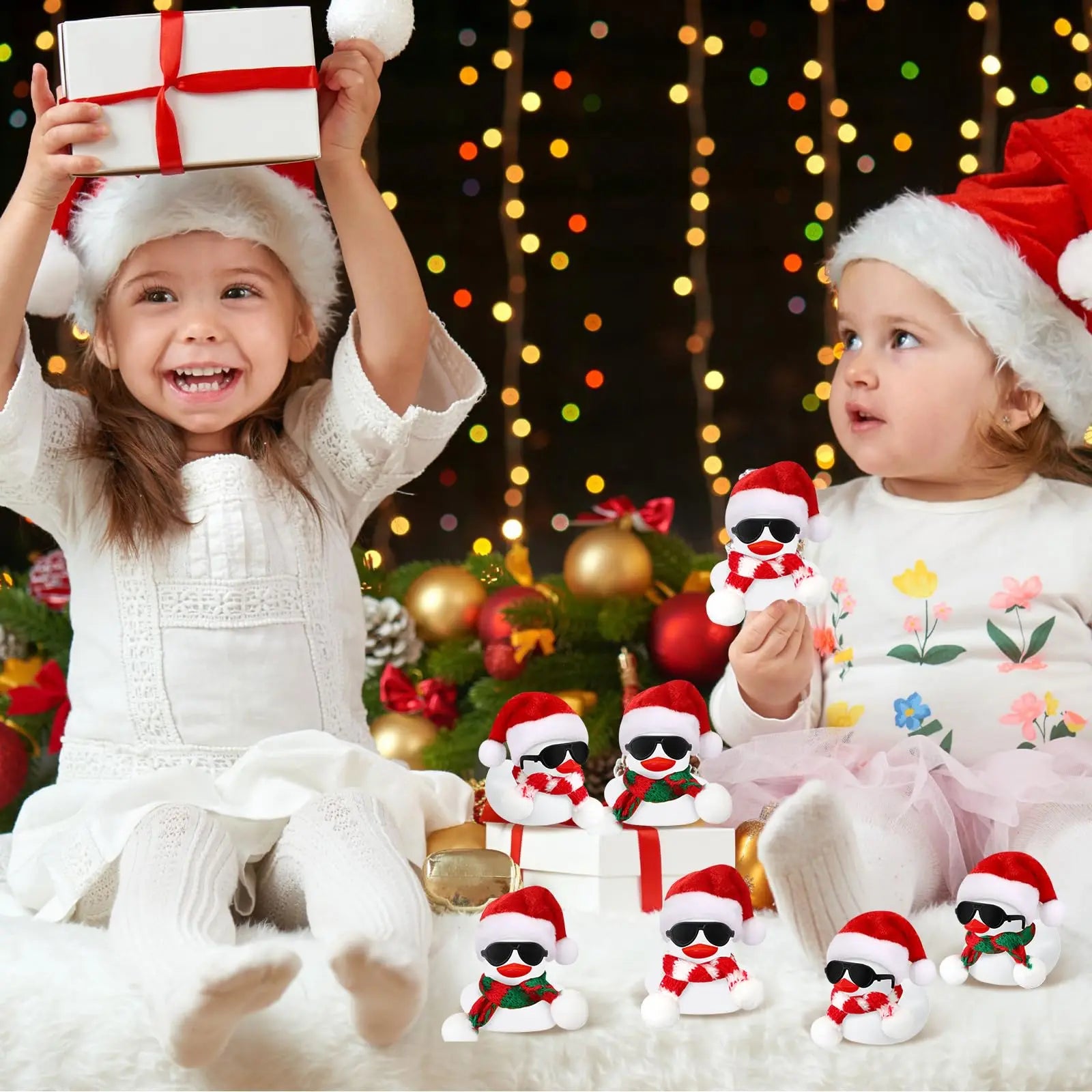CowLost | product_id-christmas-mini-rubber-duck-set-6-12-24-with-sunglasses-scarf-hats-adhesive-dots-bath-toy |6