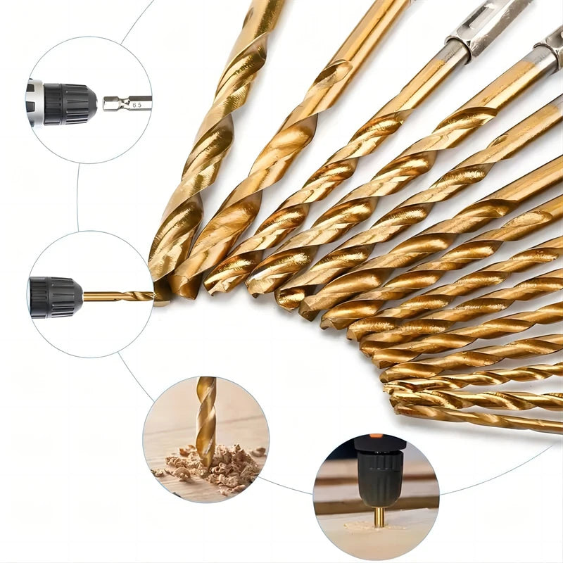 CowLost | 13-16-19pcs-hexagonal-handle-titanium-plate-twists-drill-bits-set-high-speed-steel-1-5-6-5mm-drill-bits-for-wood-plastic |2