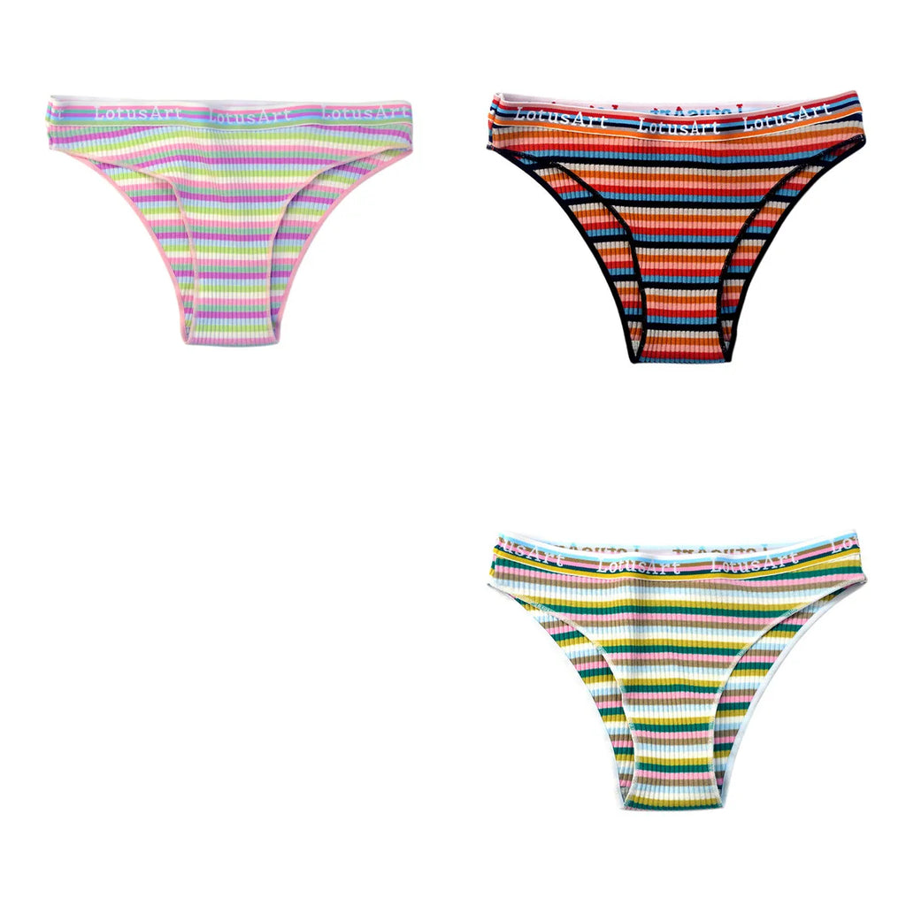 CowLost | product_id-3pcs-women-s-low-waist-striped-cotton-briefs-m-xxl-breathable-panties |34