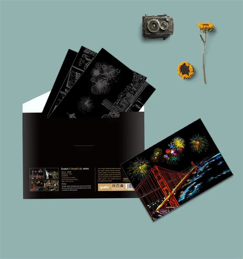 CowLost | product_id-4-piece-a4-diy-scratch-painting-set-landscapes-cities-animals |13