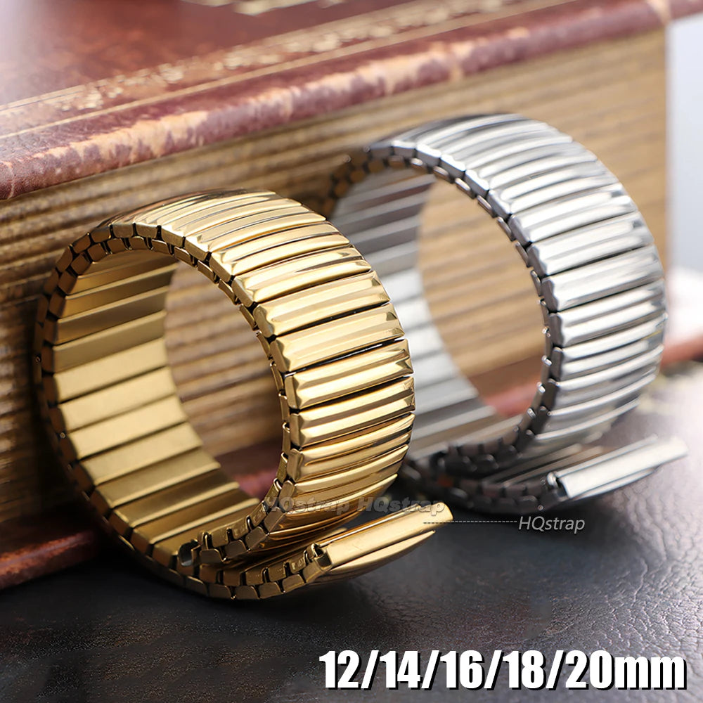 Stainless Steel Elastic Watch Band 12-20mm Silver Gold Stretch Expansion Strap Unisex