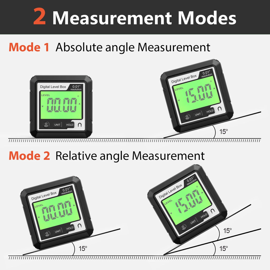 Digital Magnetic Inclinometer LCD Backlight Angle Finder 4x90° Protractor Level Box for Woodworking