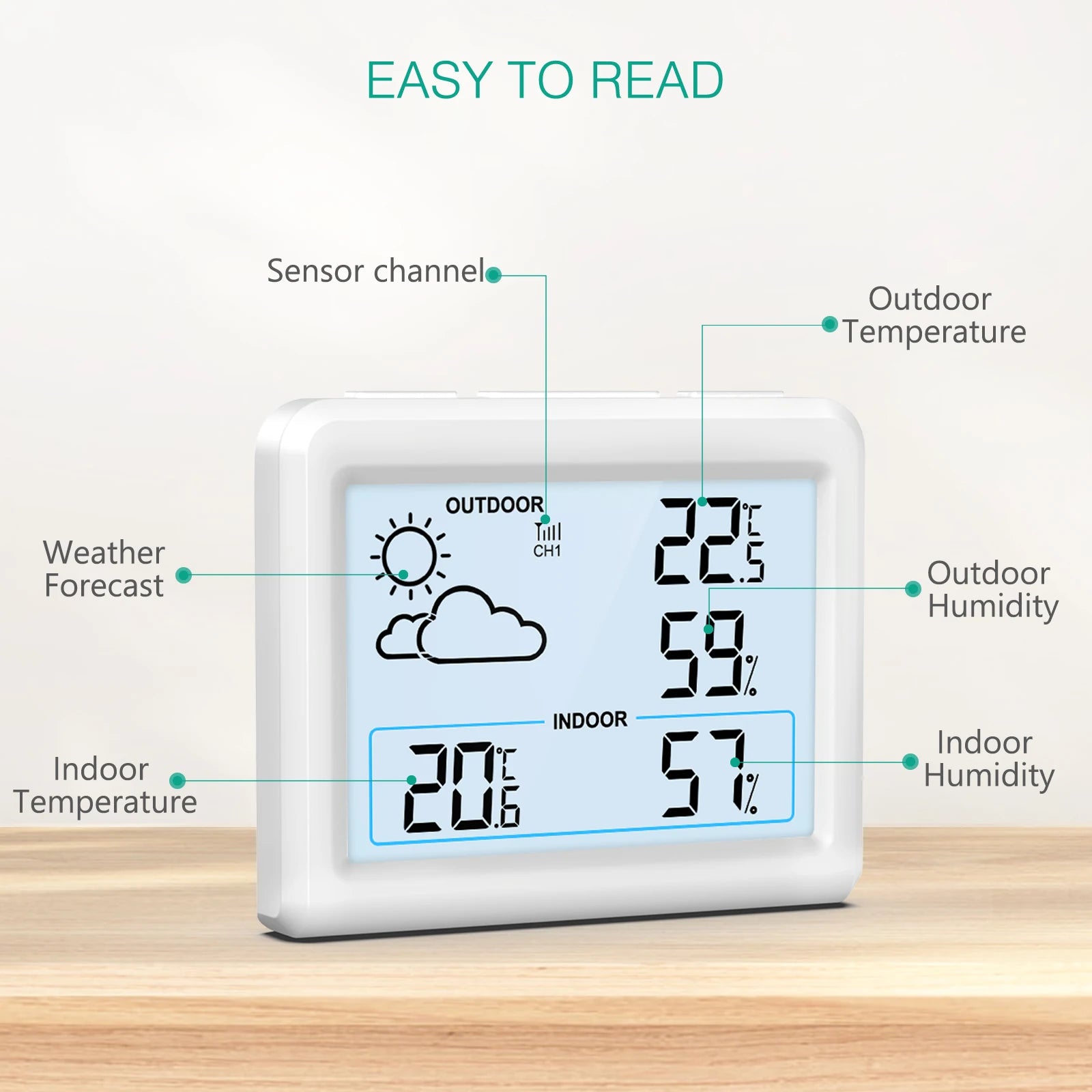 ORIA Wireless Indoor Outdoor Digital Temperature and Humidity Monitor