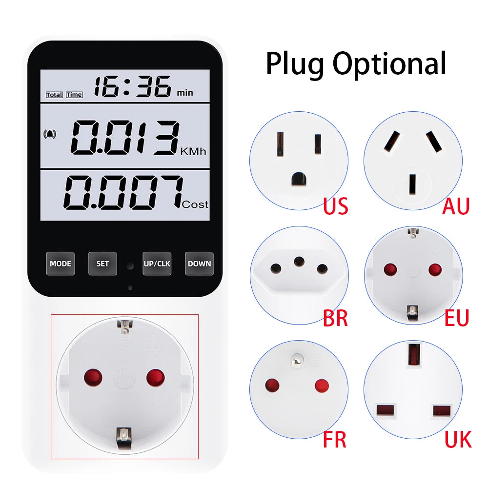 Digital Wattmeter AC Power Meter Socket Analyzer 220V EU Plug Energy Voltmeter Ammeter Electricity Cost Monitor
