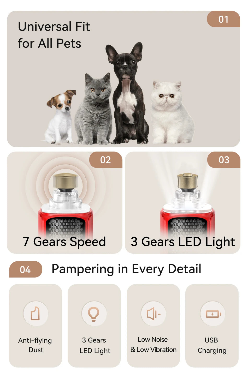 CowLost | pet-beds-rojeco-electric-pet-nail-grinder-with-led-light-and-adjustable-speeds |8