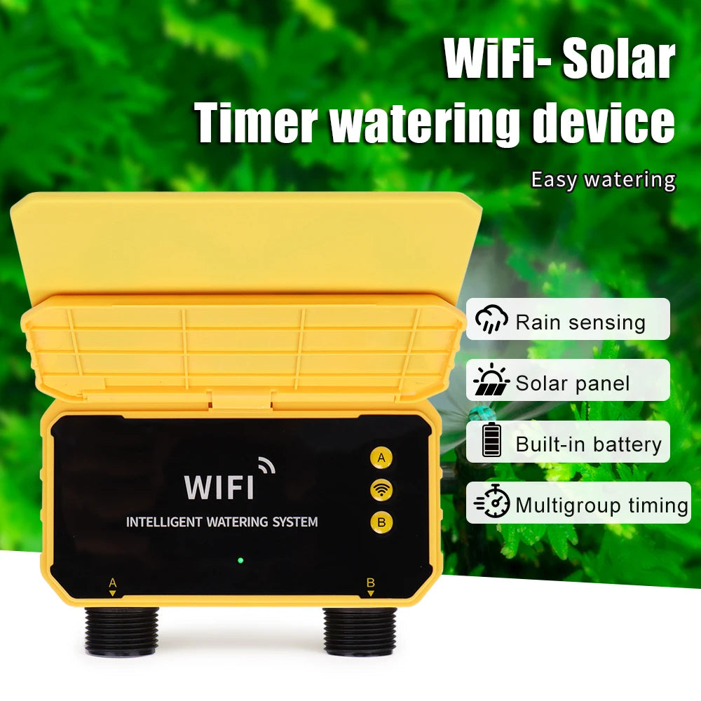 Smart WiFi Solar Irrigation Timer 1/2 Zone LCD Automatic Watering Controller for Garden Lawn