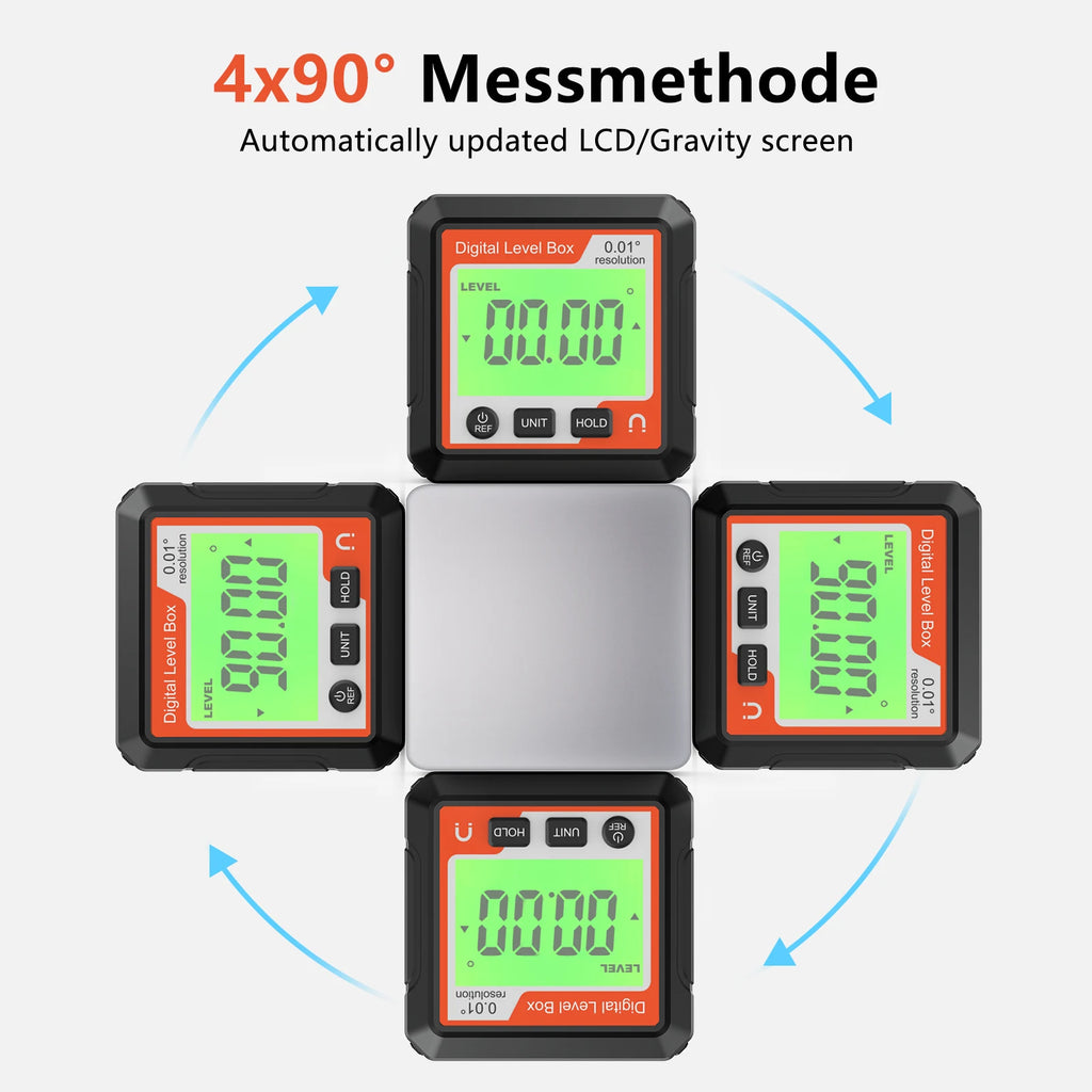 Digital Magnetic Inclinometer LCD Backlight Angle Finder 4x90° Protractor Level Box for Woodworking