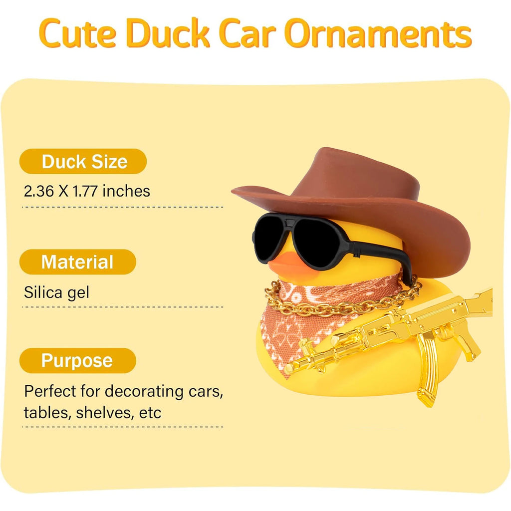 CowLost | product_id-cowboy-duck-with-guns-car-dashboard-decoration-rubber-duck-ornament-with-mini-swim-ring-sun-hat-and-sunglasses |2