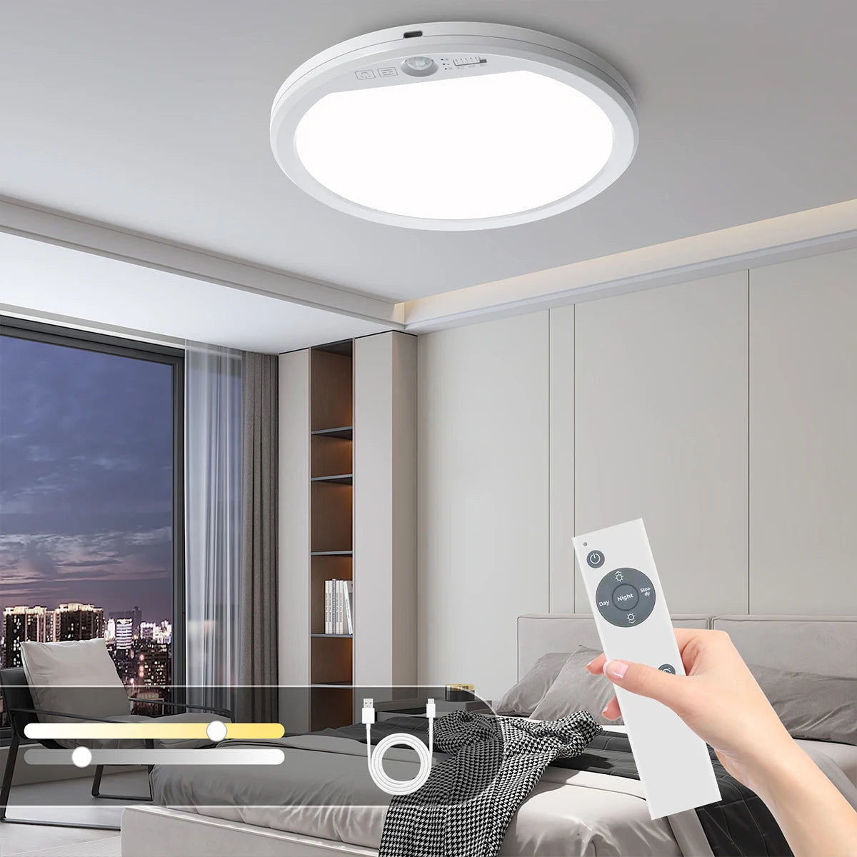 Rechargeable Ceiling LED Light with Remote, 3 Modes, Dimmable, Motion Sensor – 1 or 2 Pack