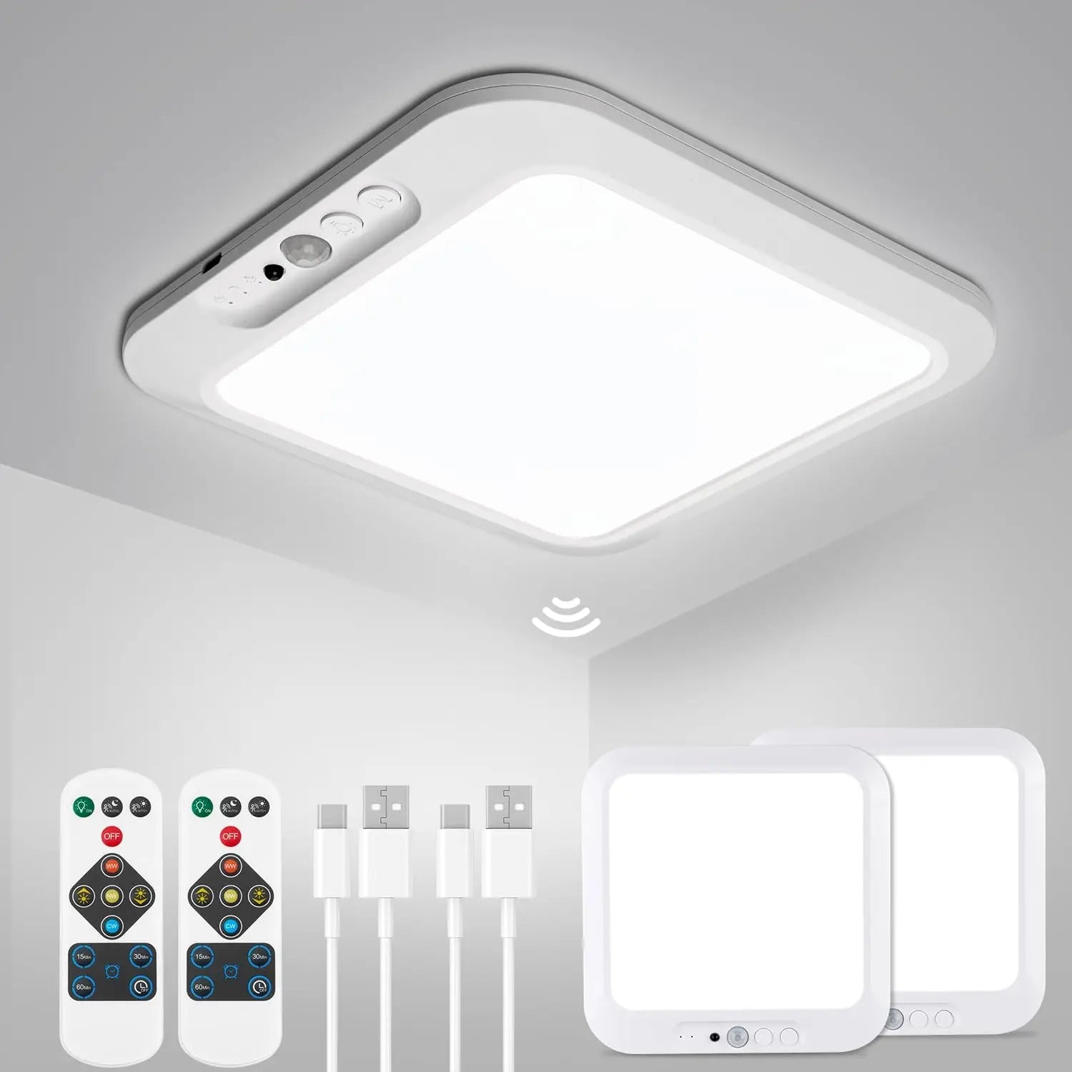 Rechargeable Battery Ceiling Light with Motion Sensor, Wireless Indoor Shower Lamp, Remote Control, 3000K-6500K